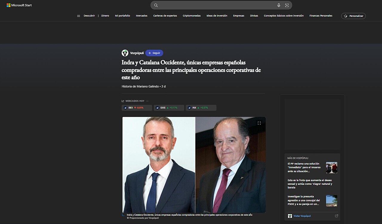 Indra y Catalana Occidente, nicas empresas espaolas compradoras entre las principales operaciones corporativas de este ao